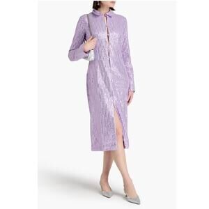 STINE GOYA Sonja sequined jacquard-knit midi shirt dress In Lilac. Size XS NWOT